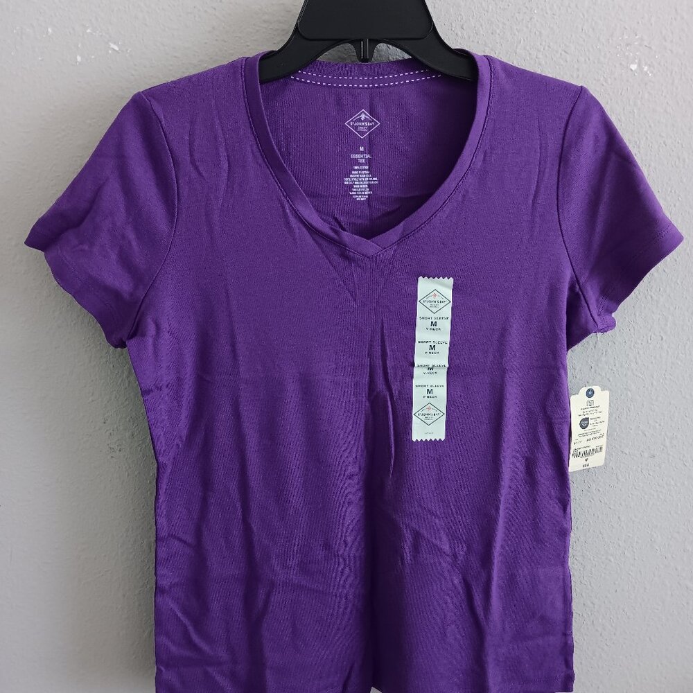 St. John's Bay Womens V Neck Short Sleeve T-Shirt , Purple Sz M 925322
